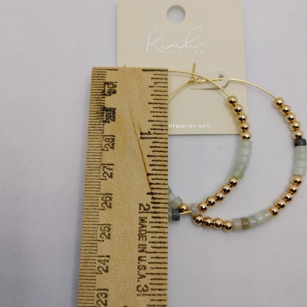 Riah Fashion NWT Amazonite Natural Stone Gold Hoop Earrings - Picture 3 of 3